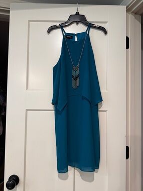 A. Byer Teal Layered Halter High-Low Cocktail Dress